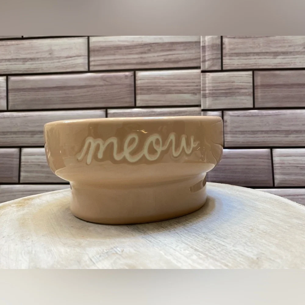 Rae Dunn 🐱“ Meow “ Elevated ceramic Pet cat Bowl Dusty pink New